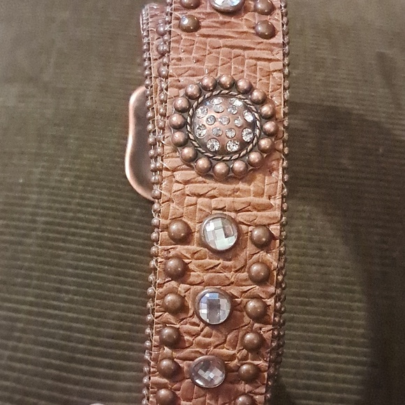 Western Cowgirl Faux Alligator Rhinestone Studded Leather Belt Size L main image 6